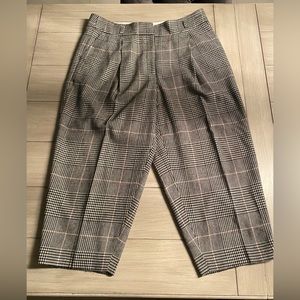 J.Crew High-Rise Tapered Pleated Gray/Pink/Black Herringbone Italian Wool Pants